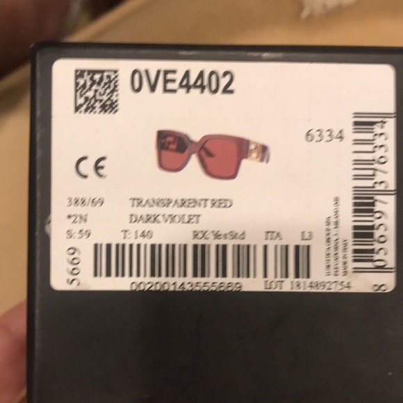NEW w/ Box Versace Sunglasses with Dark Violet lenses and Transparent Red frame - Picture 6 of 7